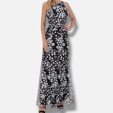 Eliza J Women's Black/White 3D-Floral Design Halterneck Gown Size 4