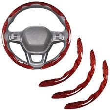 Carbon Fiber Steering Wheel Covers 3 Piece Clip on Steering Wheel Cover Red 
