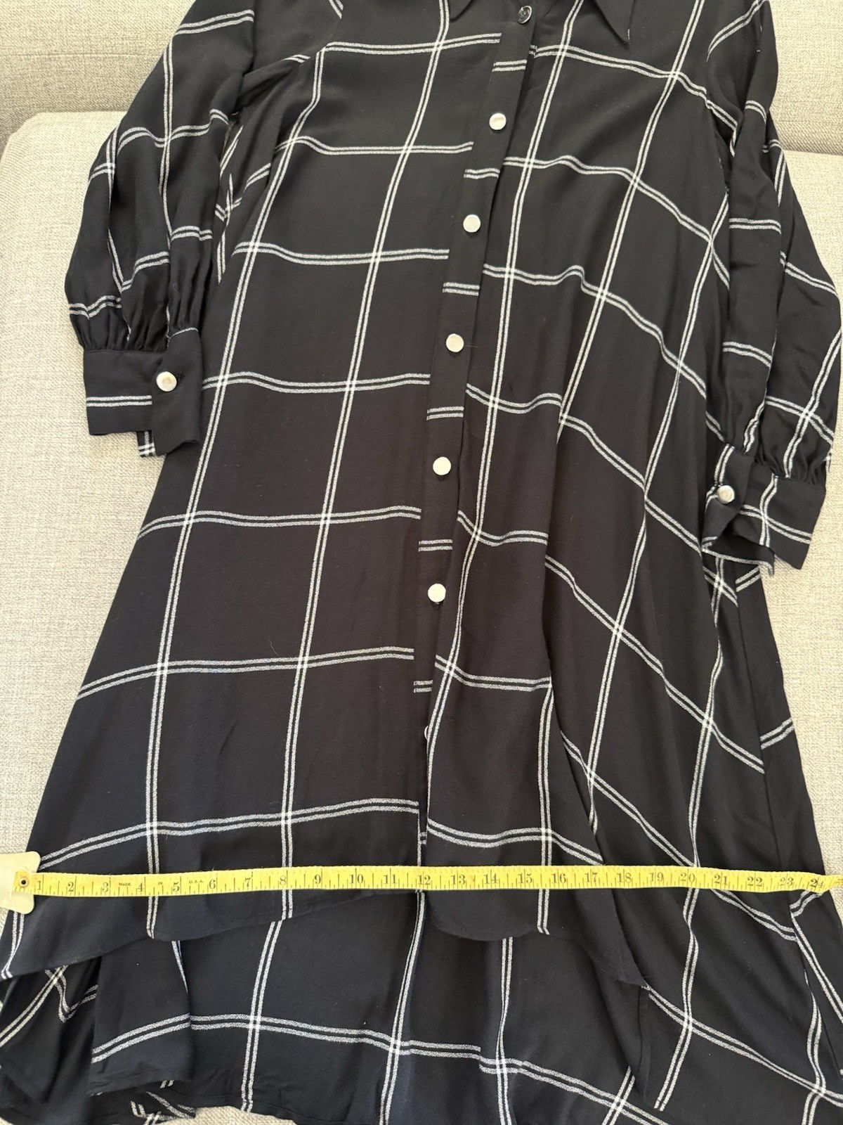 Zara Basic Black Windowpane Plaid Button Front Sh… - image 11