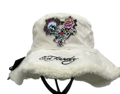 Ed Hardy Fleece Bucket Hat – Skull & Roses Embroidered  display picture 1