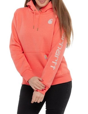 Size: MD Carhartt Womens Midweight Logo Sleeve Sweatshirt Hoodie Pink Salmon