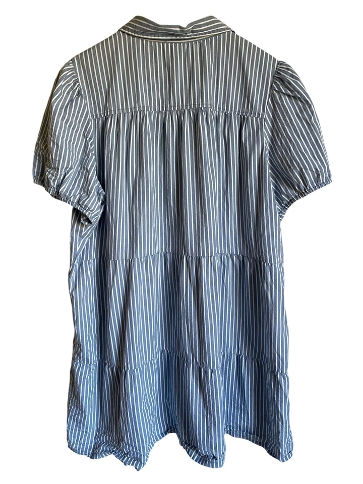 Camisa de vestir Derek Heart 3X azul blanco a rayas de algodón con capas con botones y cuello delantero Foto 2 de 4