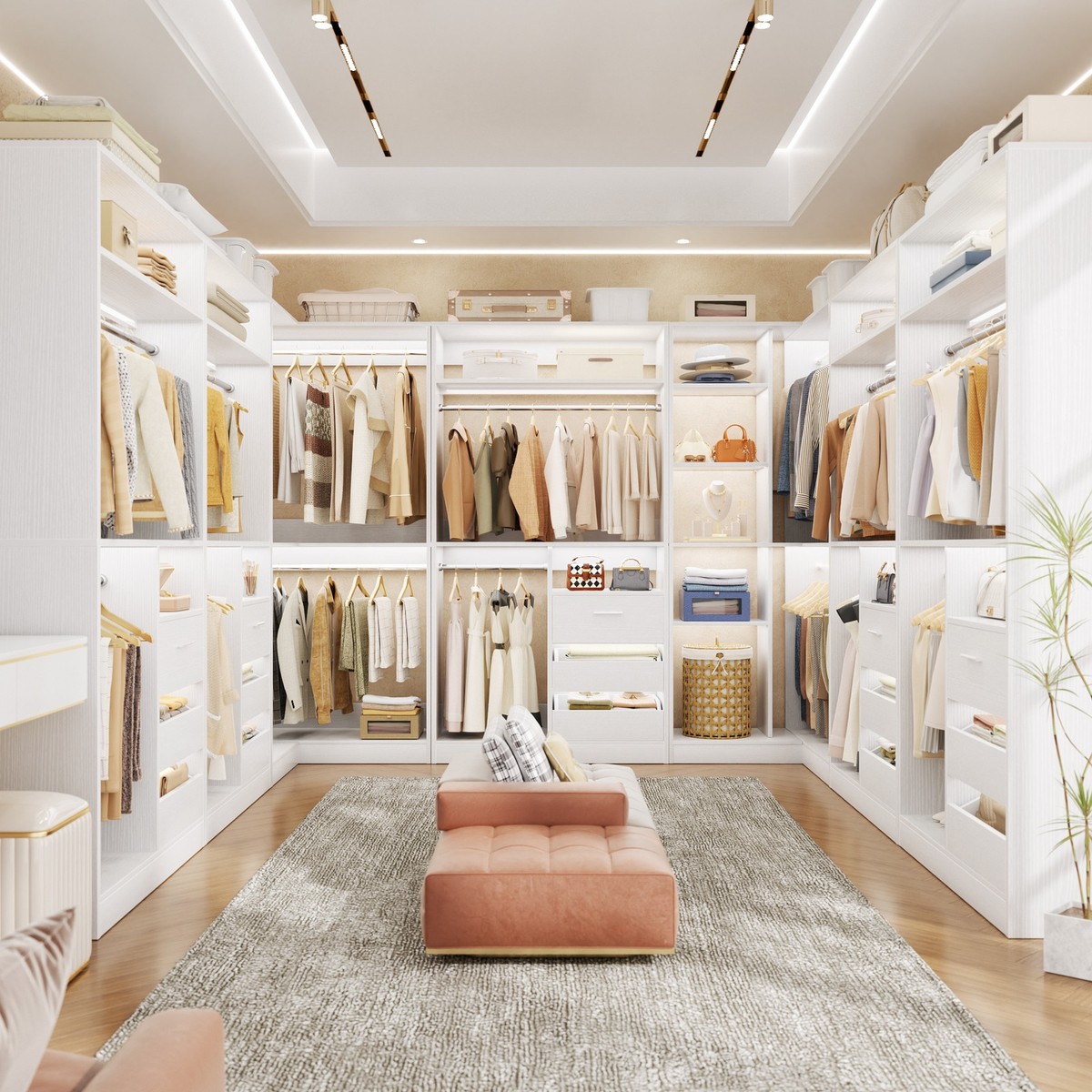108'' Walk-in Closet Organizer System with 6 Wooden Drawers and 6