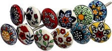 Hand Painted Lot Of 20 Colorful Ceramic Cabinet Knobs Pulls Drawer Door Handles