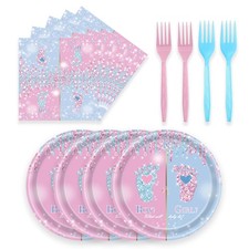 72 Pcs Gender Reveal Paper Plates and Napkins, Baby Shower Decorations Pink o...