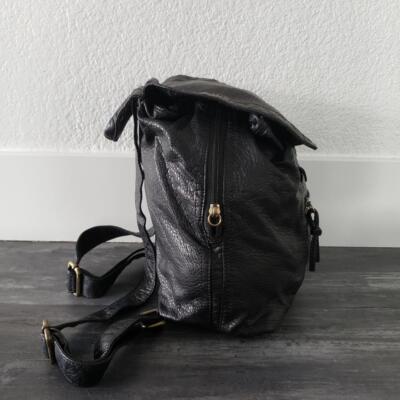 black and gold faux leather mini backpack Black Gold Faux Leather Mini Backpack