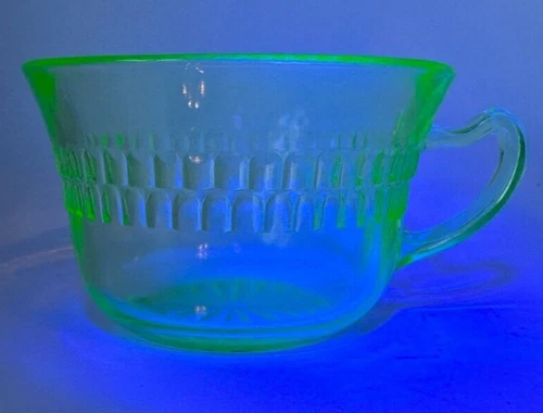 Green Uranium Depression Glass Coffee Tea Cup Roulette Anchor Hocking Glows VTG