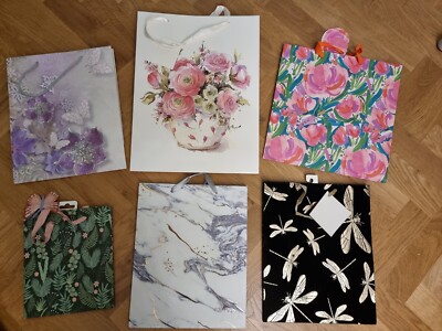 6 Geschenktüten alle Anlässe Geburtstag Velour Glitzer Blumen Farben Top Zustand