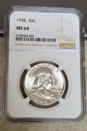 1958 Franklin Half Dollar - MS64 - NGC - Nice Eye Appeal