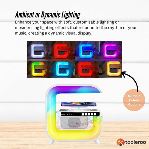 Bluetooth Rechargeable Speaker - Wireless Phone Charging LED Lamp Alarm Clock - Picture 5 of 8