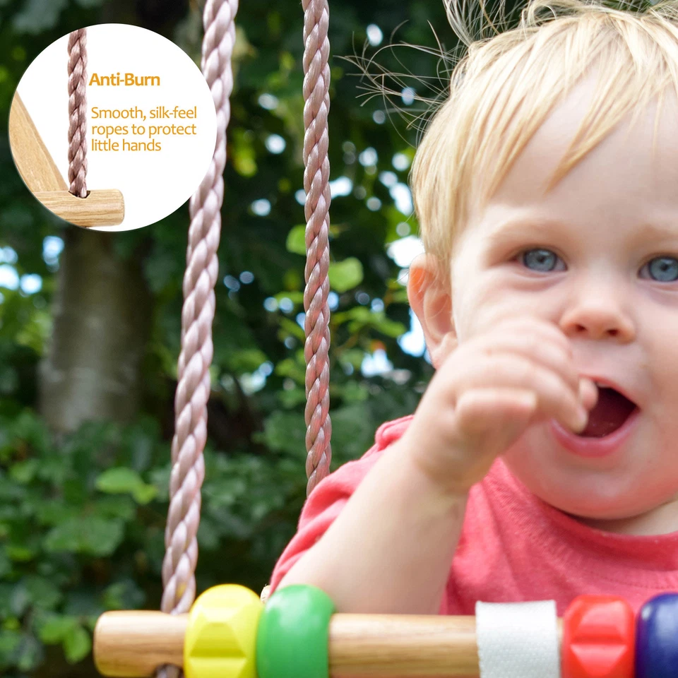 Wooden Baby Swing Seat with Safety Harness and Fun Play Beads Nursery Cradle - Image 2 of 4