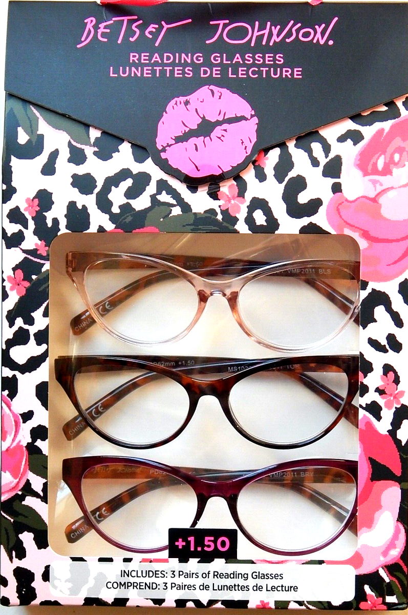 BETSEY JOHNSON 3 PACK PREMIUM READING GLASSES READERS +1.50  display picture 3