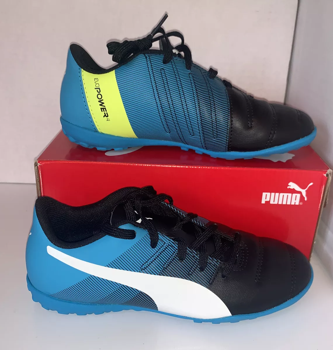 Puma evoPower 4.3 TT Jr turf soccer shoe blk blu 103564 02 eBay