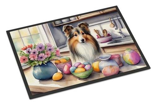 Sheltie Decorating Easter Eggs Doormat - Picture 8 of 15