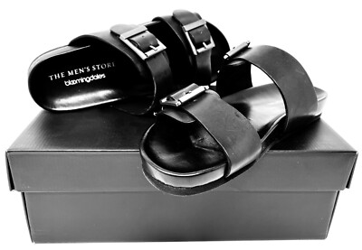 Bloomingdale\'s Men\'s Store Devin Black Leather Men\'s Slides Sandals The Mens Store Bloomingdale main image 3