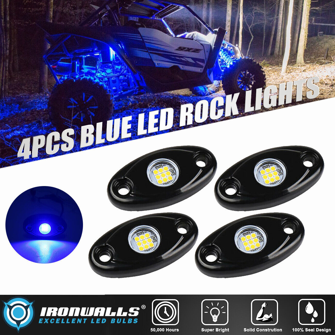 4X Blue LED Rock Light Pods Fender Underglow Lamp for Canam Maverick