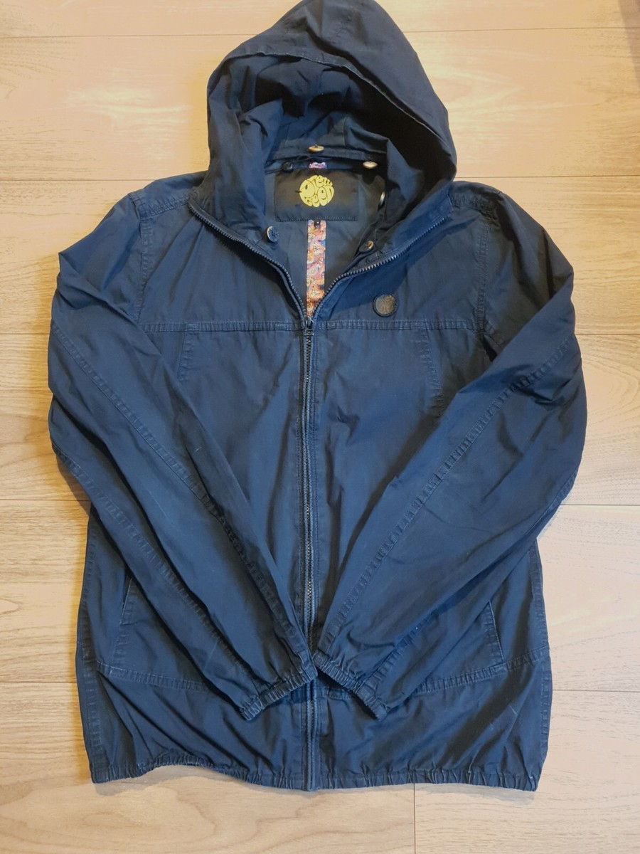 Pretty Green Jacket Mens Small S Navy Blue Lightweight Hooded Coat Logo  Medium