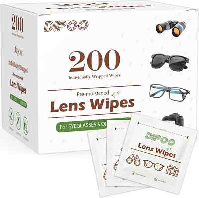 200 Count Lens Wipes for Eyeglasses, Eye Glasses Cleaner Wipes Pre-moistened Ind