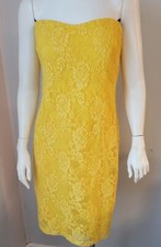 David Meister Dress Womans Sz 10 Yellow Lace Lined Made in USA Sheath Strapless