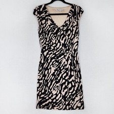 Eliza J Dress Womens 2 Black Tan Knee Length Sheath Cowl Neck Pleated Stretch