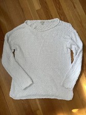 Talbots Boat Neck White Textured Knit Sweater Large 100 Cotton