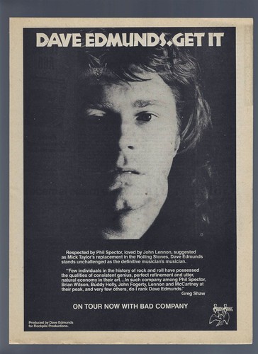 Dave Edmunds Get It 1977 Small Poster Type Ad, Promo Advert