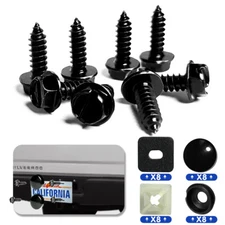 8 PCS Black License Plate Screws Stainless Steel Bolts Caps Car Fasteners Kit