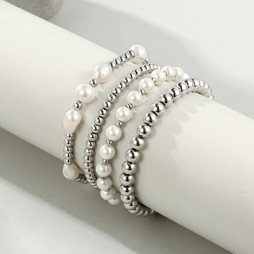 Bracelet Stack Silver and Pearl Bracelet Stack Silver and Pearl