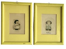 Vtg Mini Mariana Portraits Mortimer & Victoria Yellow Mat Frames 1940 Pre Owned