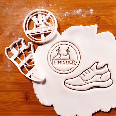 Finisher Medal & Running Shoe Cookie Cutters Set - marathon runner track race