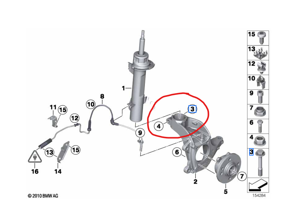 Bmw Mini R56 Front Hub Knuckle Shock Pinch Bolt 6777695 9905408  