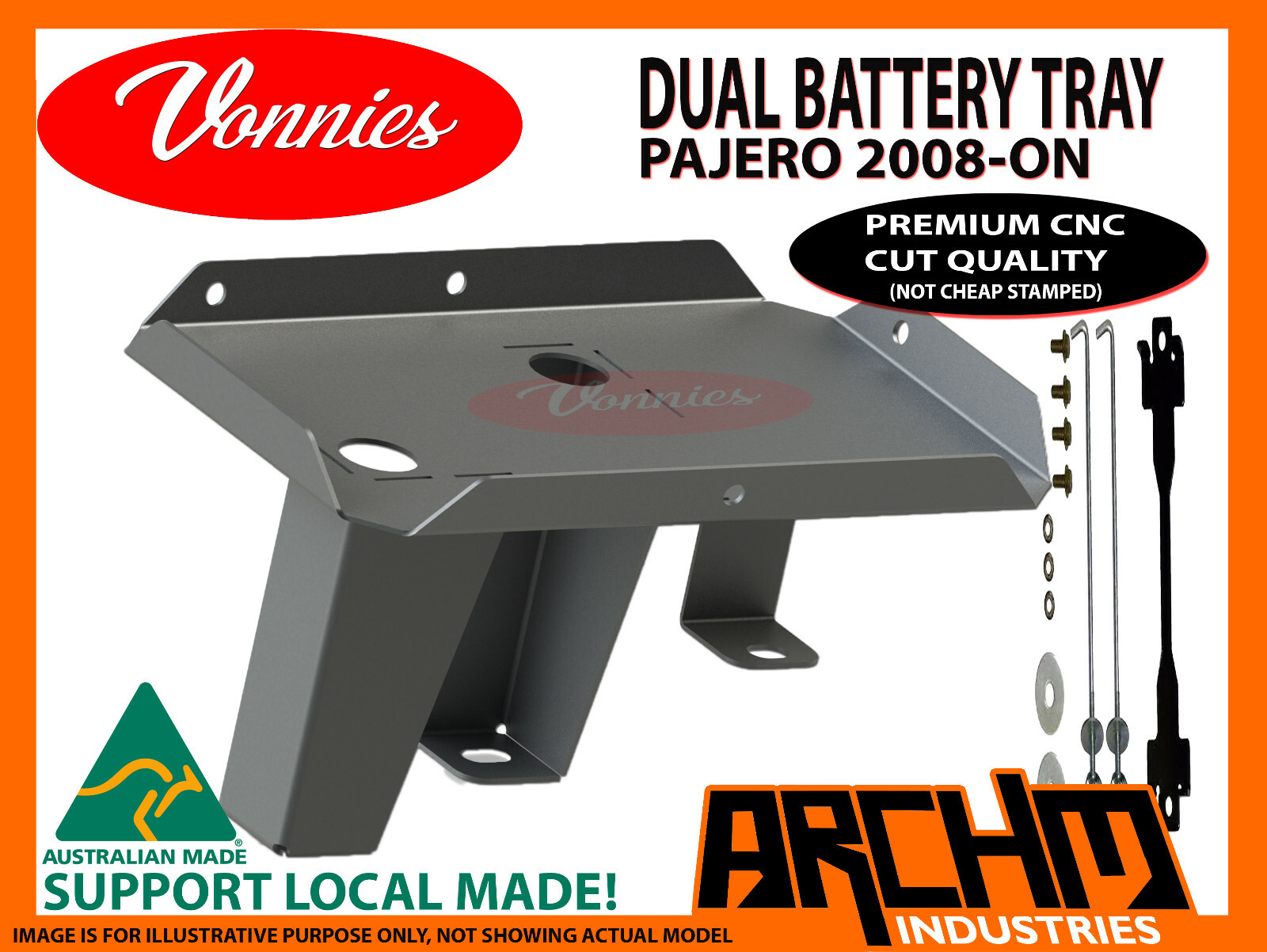 VONNIES DUAL BATTERY TRAY for MITSUBISHI PAJERO DIESEL NS,NT,NW,NX 2008