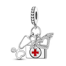 MULA European 925 Silver DIY Charm AAA CZ Enamel First-Aid Kit For WomenBracelet