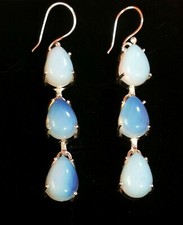 MILKY OPALITE CABOCHON DROPS 925 STERLING SILVER HANGING EARRINGS
