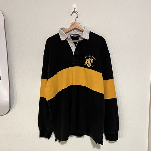 Vintage Polo Ralph Lauren Polo Sport Scribble Striped Rugby Polo Shirt Gr. XL 90s