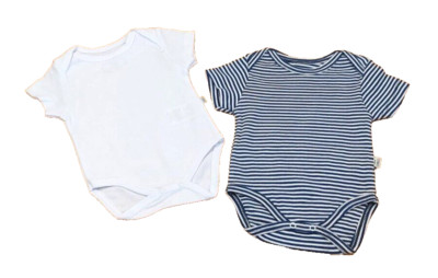 Kurzarm Bodys, 0-3 Monat, 2er Set Junge, Weiß/Blau, 100% Baumwolle
