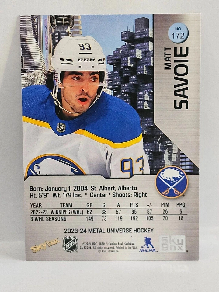 2023-24 Metal Universe Hockey Matt Savoie Rookie Card #172 - Image 2 of 2