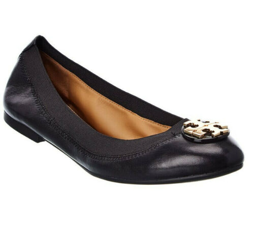 NWT TORY BURCH Claire Elastic Logo Black Nappa Leather Ballet Flat Size 9  192485338201 | eBay