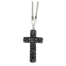 Cross Car Rearview Mirror Ornament, Shiny Rhinestones Cross Pendant Black