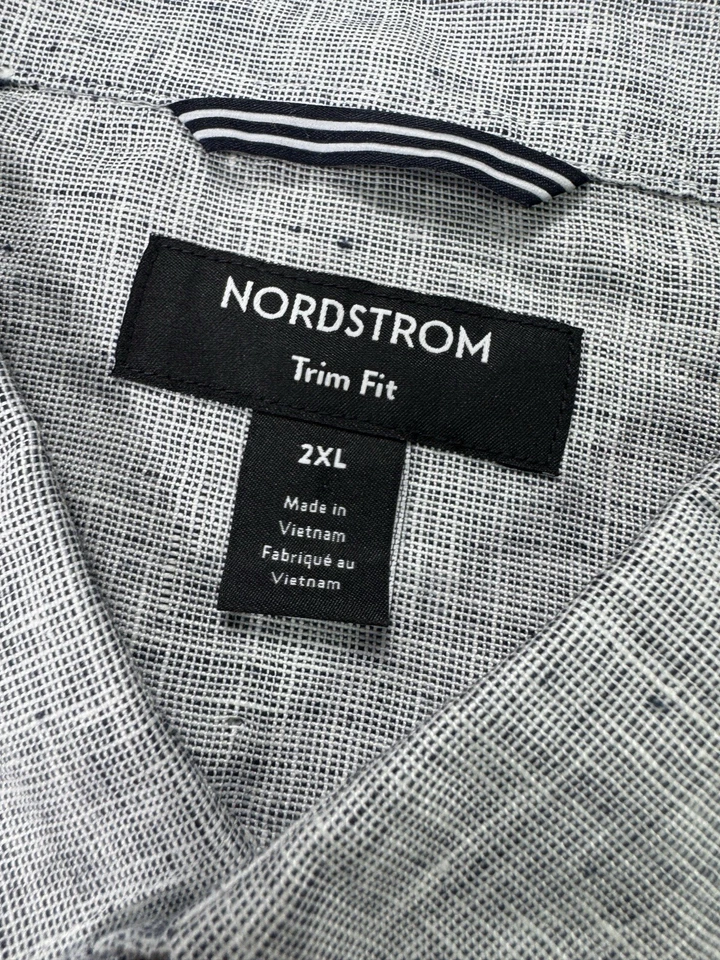 Nordstrom Men’s 100% Linen Shirt 2XL Navy Short Sleeve Button Down NWT Trim Fit - Image 3 of 4