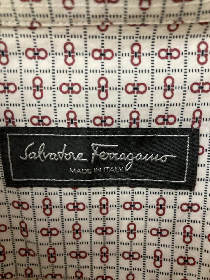 Camisa de vestir roja/negra/blanca 17/43 usada en excelente estado Salvatore Ferragamo Foto 3 de 4
