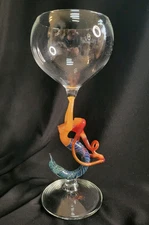VTG 2003 Red Haired Mermaid Blown Glass Wine Goblet Signed Milon Townsend MINT