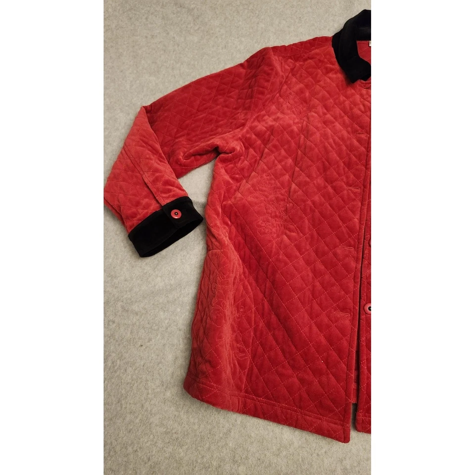 Chaqueta Draper's & Damon's Mujer Grande Roja Negra Acolchada Floral Terciopelo Abotonada Foto 4 de 4