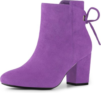 Perphy Round Toe Lace Up Chunky High Heels Ankle Boots for Women 