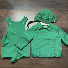 Vtg 60s Child Toddler Green Jacket Hat And Romper Outfit Set Boys By Oxford 3T