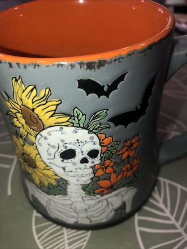 Tazza caffè grande Spectrum Halloween pipistrelli girasoli teschio scheletro ceramica spettrale - Foto 3 di 6