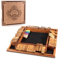 1-4 Players Shut The Box Dice Game, Wooden Board Table Math Game with 12 Dice...