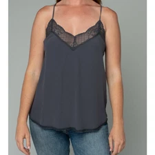 Wishlist Flow Camisole Top Sz L Black Lace V Neck Capsule Minimalist babydoll