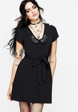 Disturbia Women’s Size 6 Black Rosethorn Embroidered Collar Mini Shirt Dress