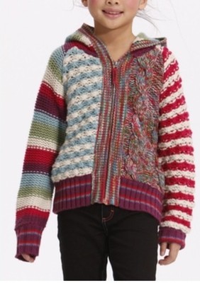 Y2K Desigual Girls 9/10 Patchwork Cardigan Knitted Hoodie Sweater Jacket Zip